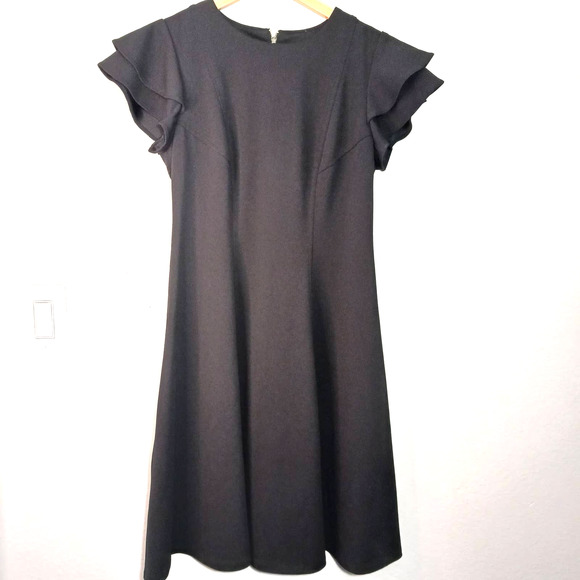 Tommy Hilfiger Formal Career Ruffle Short Sleeve Back Zipper Black Size 0 Dress - Picture 7 of 9